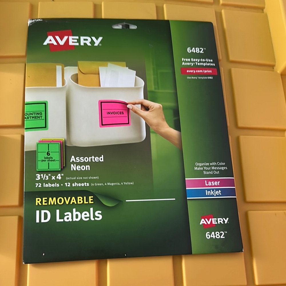Avery Neon Removable ID Labels - Assorted Colors